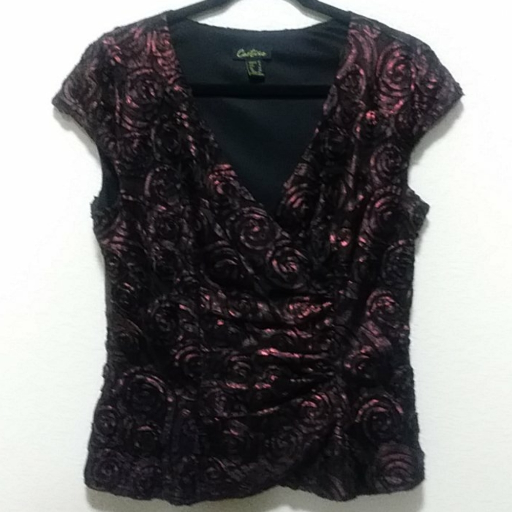 NWOT Cartisse Burgundy Roses Top Size 8